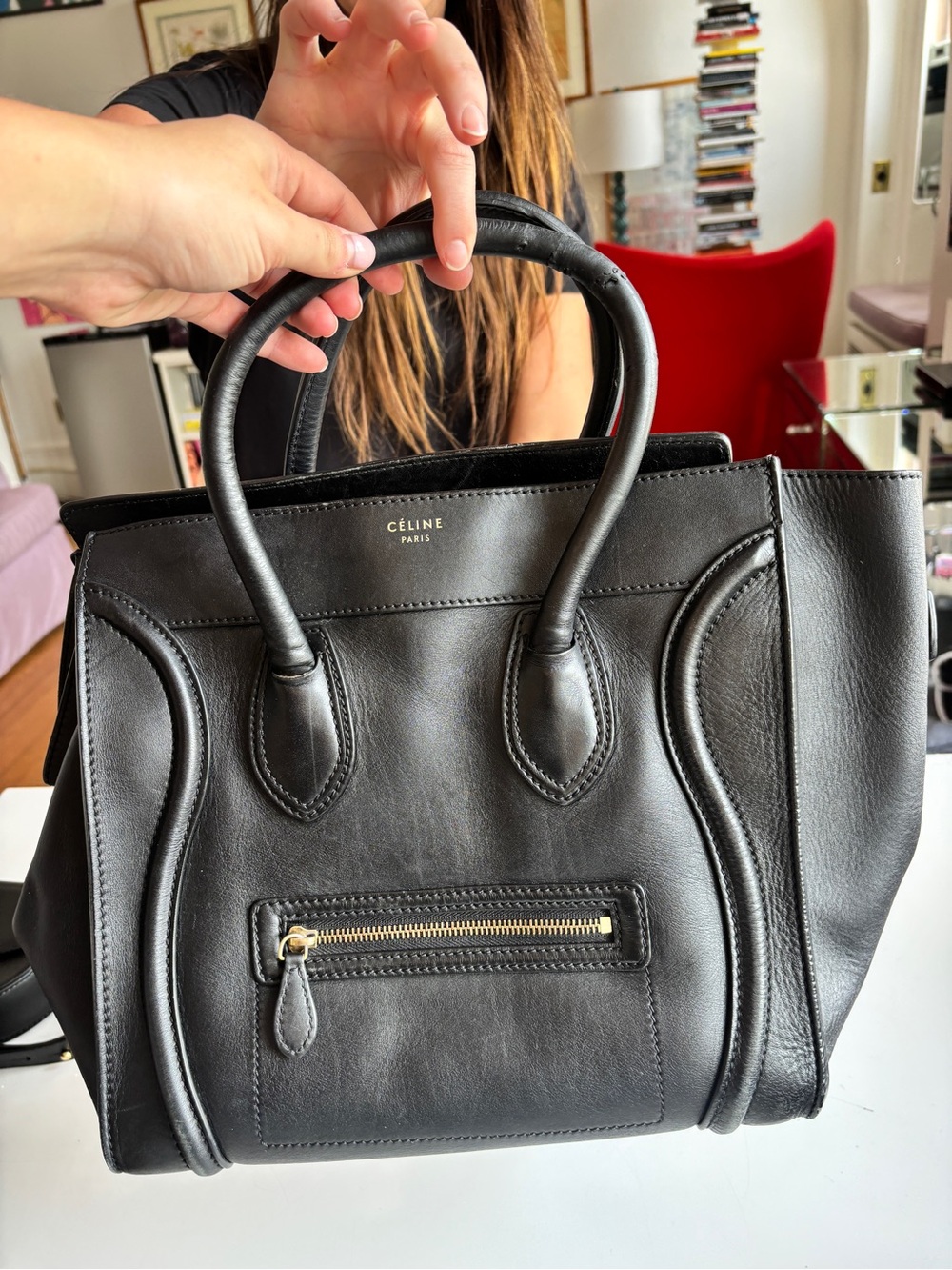 Celine Black Leather Mini Luggage Tote with Gold Hardware - Picture 2 of 7